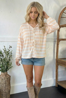 Embrace Joy Beige & Ivory Collar Stripe Bow Tie Terry Top (Open Pack)