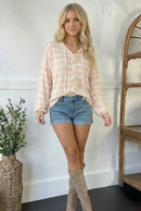 Embrace Joy Beige & Ivory Collar Stripe Bow Tie Terry Top (Open Pack)