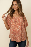 SQUARE NECK FLUTTER SLEEVE BABYDOLL TOP