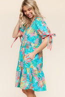 PLUS TROPICAL PRINT WOVEN DRESS W/ SIDE POCKETS