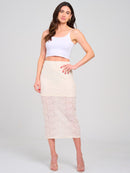 WOMEN'S ELASTIC WAIST LACE DETAILED MIDI SKIRT
