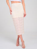 WOMEN'S ELASTIC WAIST LACE DETAILED MIDI SKIRT