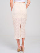 WOMEN'S ELASTIC WAIST LACE DETAILED MIDI SKIRT