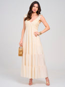 WOMEN'S SLEEVELESS V-NECK SMOCK POCKETS TIERED MAXI DRESS
