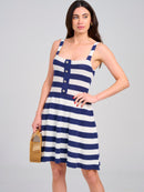 WOMEN'S SLEEVELESS KNIT STRIPES COLORBLOCK MINI DRESS