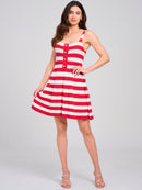 WOMEN'S SLEEVELESS KNIT STRIPES COLORBLOCK MINI DRESS