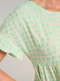 WOMEN'S SHORT SLEEVE TIERED LOOSE FIT PLAID MINI DRESS