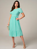 WOMEN'S SHORT SLEEVE LACE DETAILED MIDI DRESS