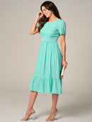 WOMEN'S SHORT SLEEVE LACE DETAILED MIDI DRESS