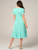 WOMEN'S SHORT SLEEVE LACE DETAILED MIDI DRESS