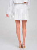 WOMEN'S ZIP UP PLEATED FIT & FLARE STRIPES MINI SKIRT