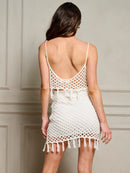 WOMEN'S TANK TOP & MINI SKIRT KNITTED TASSEL 2PC. SET