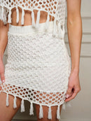 WOMEN'S TANK TOP & MINI SKIRT KNITTED TASSEL 2PC. SET
