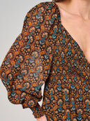 WOMEN'S LONG PUFF SLEEVE SMOCK SURPLICE FLORAL MAXI DRESS