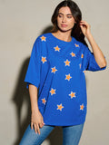 WOMEN'S SHORT SLEEVE SEQUINS STARS PATRIOTIC TUNIC BLOUSE TOP