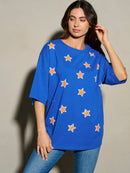 WOMEN'S SHORT SLEEVE SEQUINS STARS PATRIOTIC TUNIC BLOUSE TOP
