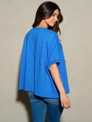 WOMEN'S SHORT SLEEVE SHIMMER STARS & STRIPES PATRIOTIC TUNIC BLOUSE TOP