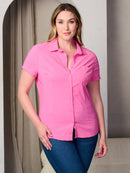 PLUS SIZE SHORT SLEEVE BUTTON UP BLOUSE TOP