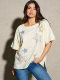 WOMEN'S SHORT SLEEVE STUDS STARS PATRIOTIC TUNIC BLOUSE TOP