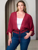 PLUS SIZE 3/4 SLEEVE LACE DETAILED OPEN FRONT CARDIGAN