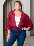 PLUS SIZE 3/4 SLEEVE LACE DETAILED OPEN FRONT CARDIGAN