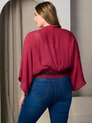 PLUS SIZE 3/4 SLEEVE LACE DETAILED OPEN FRONT CARDIGAN