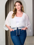 PLUS SIZE 3/4 SLEEVE LACE DETAILED OPEN FRONT CARDIGAN