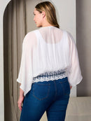 PLUS SIZE 3/4 SLEEVE LACE DETAILED OPEN FRONT CARDIGAN