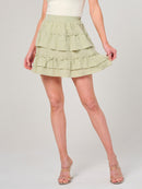 WOMEN'S ELASTIC WAIST RUFFLE TIERED FLARE MINI SKIRT