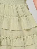 WOMEN'S ELASTIC WAIST RUFFLE TIERED FLARE MINI SKIRT