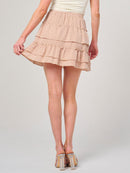 WOMEN'S ELASTIC WAIST RUFFLE TIERED FLARE MINI SKIRT