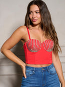 WOMEN'S SLEEVELESS REMOVABLE STRAPS STUDS DETAILED BUSTIER TOP