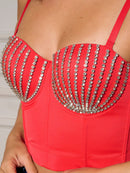 WOMEN'S SLEEVELESS REMOVABLE STRAPS STUDS DETAILED BUSTIER TOP