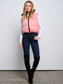 WOMEN'S SLEEVELESS ZIP UP FRONT POCKETS PUFFER REVERSIBLE VEST