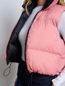 WOMEN'S SLEEVELESS ZIP UP FRONT POCKETS PUFFER REVERSIBLE VEST