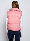 WOMEN'S SLEEVELESS ZIP UP FRONT POCKETS PUFFER REVERSIBLE VEST