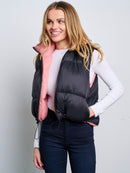 WOMEN'S SLEEVELESS ZIP UP FRONT POCKETS PUFFER REVERSIBLE VEST