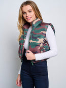 WOMEN'S SLEEVELESS ZIP UP FRONT POCKETS CAMO PRINT PUFFER VEST