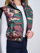 WOMEN'S SLEEVELESS ZIP UP FRONT POCKETS CAMO PRINT PUFFER VEST