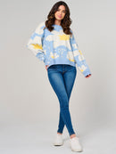 WOMEN'S LONG SLEEVE FLORAL PRINT PULLOVER SWEATER