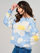 WOMEN'S LONG SLEEVE FLORAL PRINT PULLOVER SWEATER