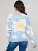 WOMEN'S LONG SLEEVE FLORAL PRINT PULLOVER SWEATER