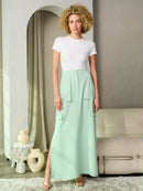 WOMEN'S BUTTON CLOSURE CARGO POCKETS SIDE SLIT MAXI SKIRT