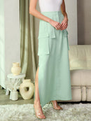 WOMEN'S BUTTON CLOSURE CARGO POCKETS SIDE SLIT MAXI SKIRT