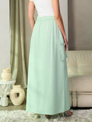 WOMEN'S BUTTON CLOSURE CARGO POCKETS SIDE SLIT MAXI SKIRT