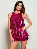 WOMEN'S SLEEVELESS TIERED RUFFLE SEQUINS ROMPER