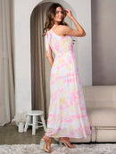 WOMEN'S SLEEVELESS HALTER NECK SMOCK WAIST TIE DYE MAXI DRESS