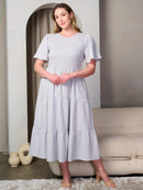 PLUS SIZE SHORT SLEEVE SMOCK POCKETS TIERED MAXI DRESS