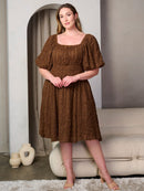 PLUS SIZE SHORT PUFF SLEEVE POCKETS FIT & FLATE SHIMMER DETAILED MIDI DRESS