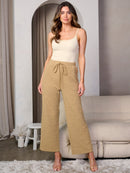 WOMEN'S ELASTIC WAIST POCKETS SELF TIE DETAILED WIDE LEG PANTS